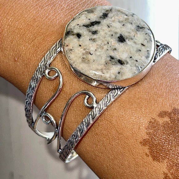 Kiwi Jasper Stone Cuff Bracelet Adjustable - Picture 2 of 11